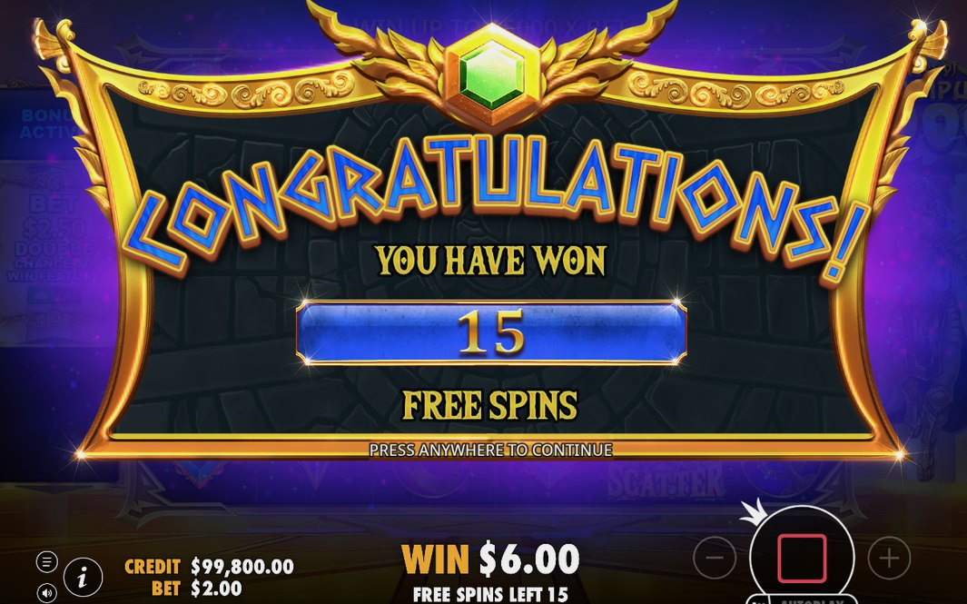 Free Spins screen with the running total multiplier